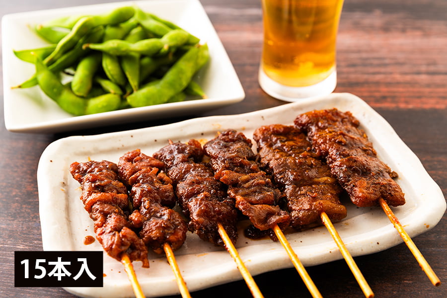 肉の中村／加熱調理済み国産焼き鳥詰合せ15本（もも串・皮串・山形豚バラ串）