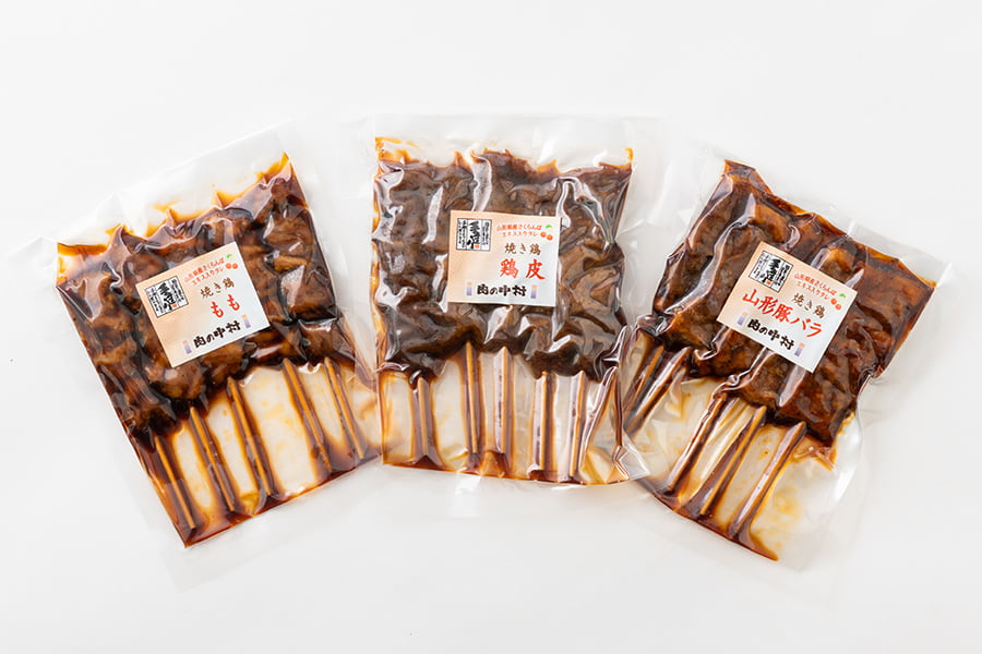 肉の中村／加熱調理済み国産焼き鳥詰合せ15本（もも串・皮串・山形豚バラ串）