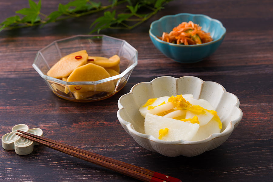 野菜ソムリエ監修／大根漬物セット(切り干し大根キムチ漬、大根のパリパリ漬、大根甘酢漬）